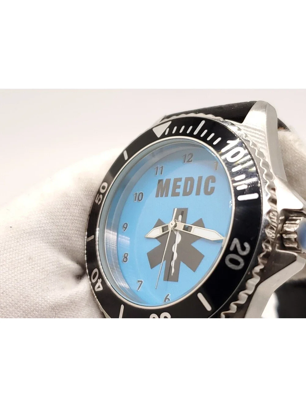 Zazzle Medic Watch Mens New Battery Blue Dial Rotating Bezel 45mm